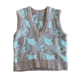 Project B - Knit Vest Sweater in Beige and Mint Green